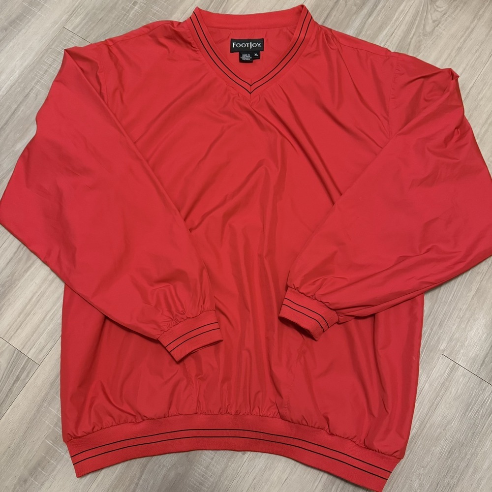 Men's Sz XL - FootJoy‎ Long Sleeve Golf Pullover Windbreaker V Neck Jacket Red